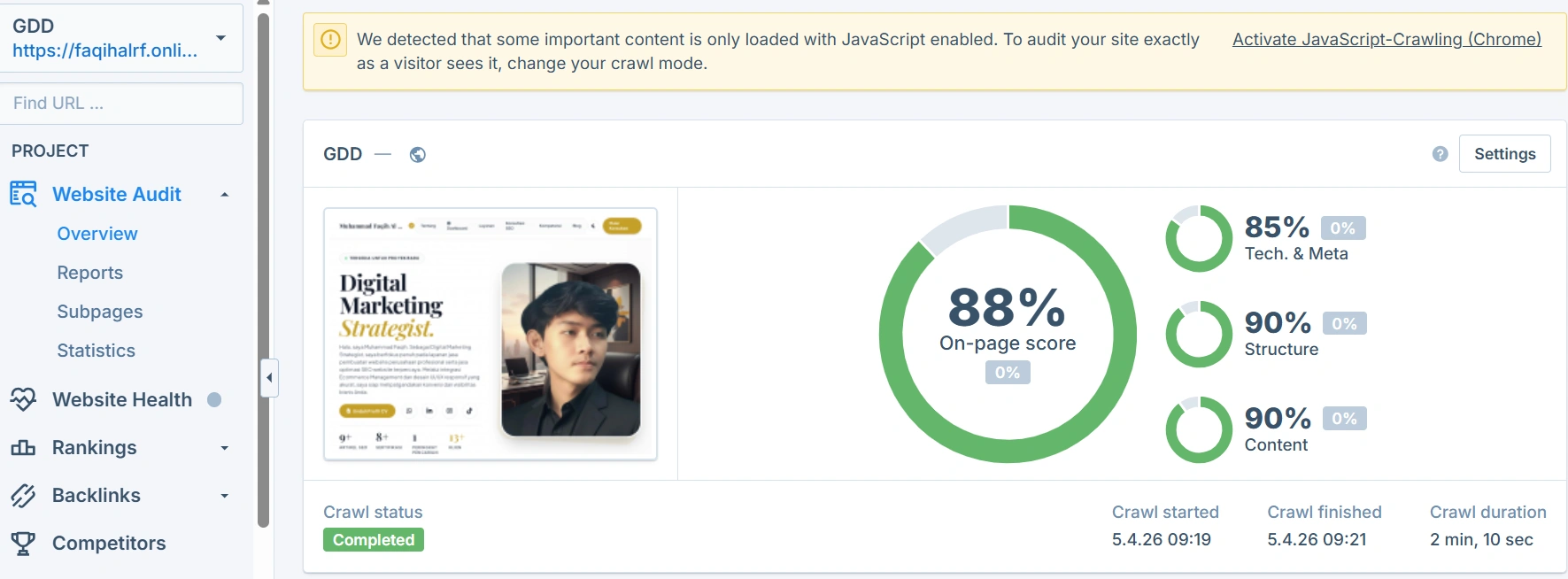 SEO On-Page Score 88%