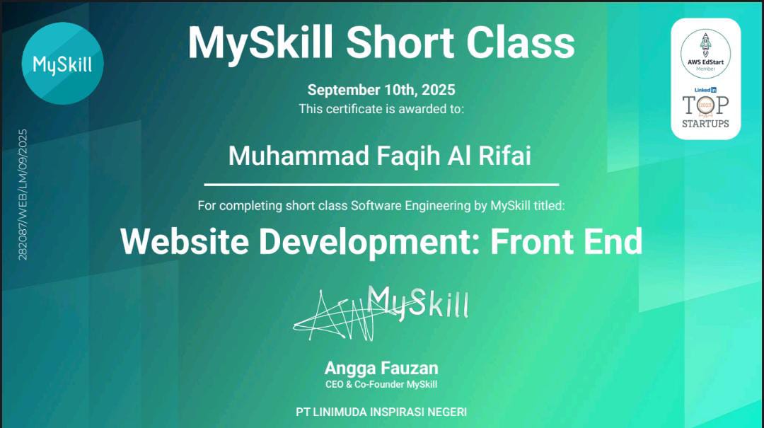 Sertifikat MySkill Web Frontend