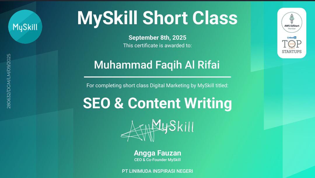 Sertifikat MySkill Content Writing
