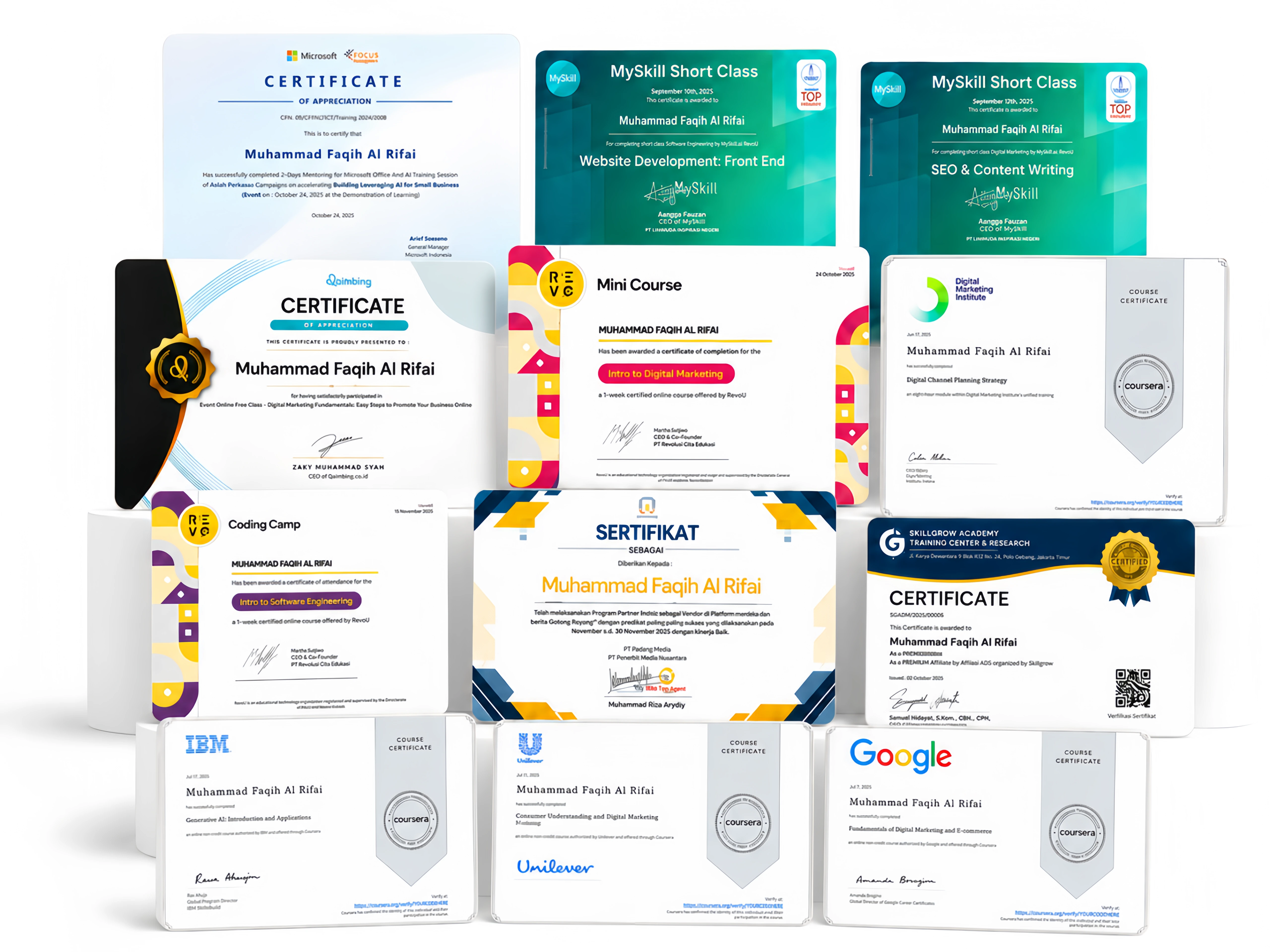 Sertifikat Profesional Digital Marketing Google IBM SEO Web Development Faqih Al Rifai