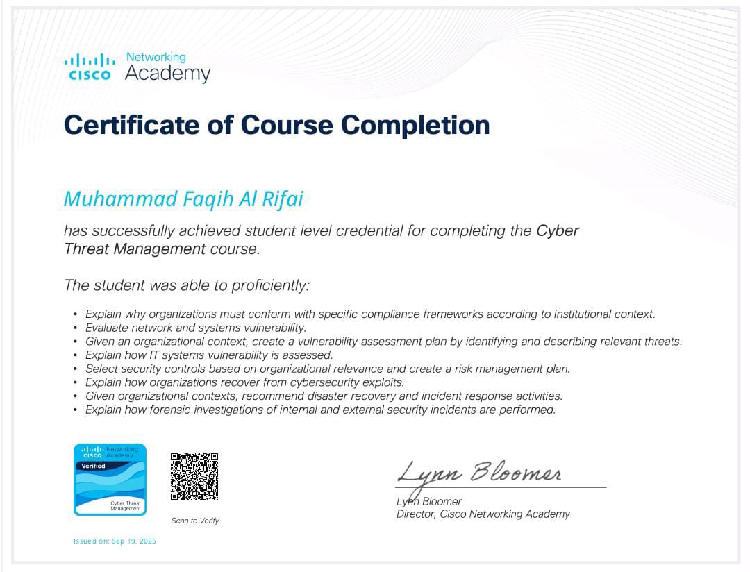 Sertifikat Cyber Threat Management